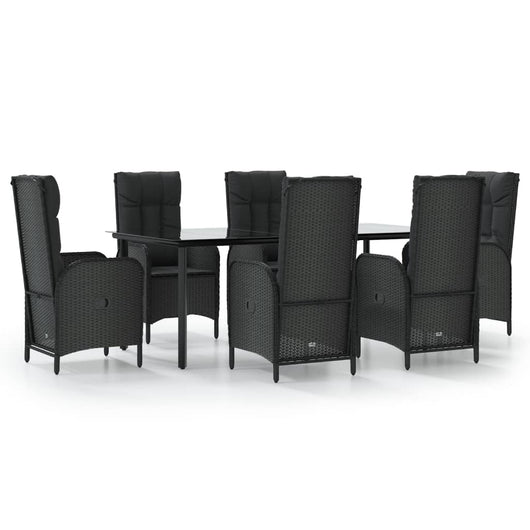 Set da Pranzo da Giardino 7 pz Nero con Cuscini in Polyrattancod mxl 100455