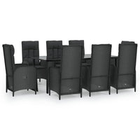 Set da Pranzo da Giardino 9 pz con Cuscini Nero in Polyrattancod mxl 124378