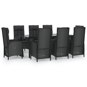 Set da Pranzo da Giardino 9 pz con Cuscini Nero in Polyrattancod mxl 124378