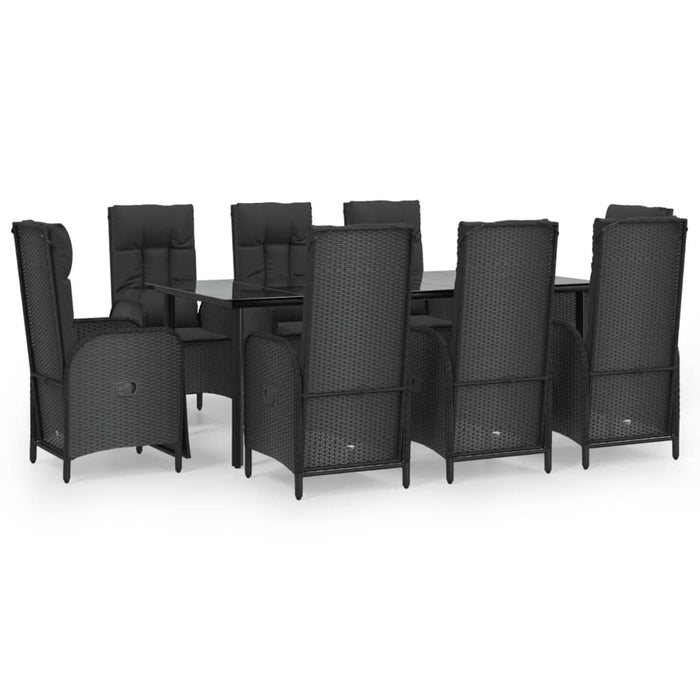 Set da Pranzo da Giardino 9 pz con Cuscini Nero in Polyrattancod mxl 124378