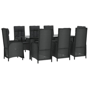Set da Pranzo da Giardino 9 pz con Cuscini Nero in Polyrattancod mxl 124378