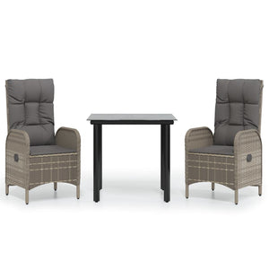 Set Salotto Giardino 3 pz con Cuscini Nero e Grigio Polyrattan 3185197