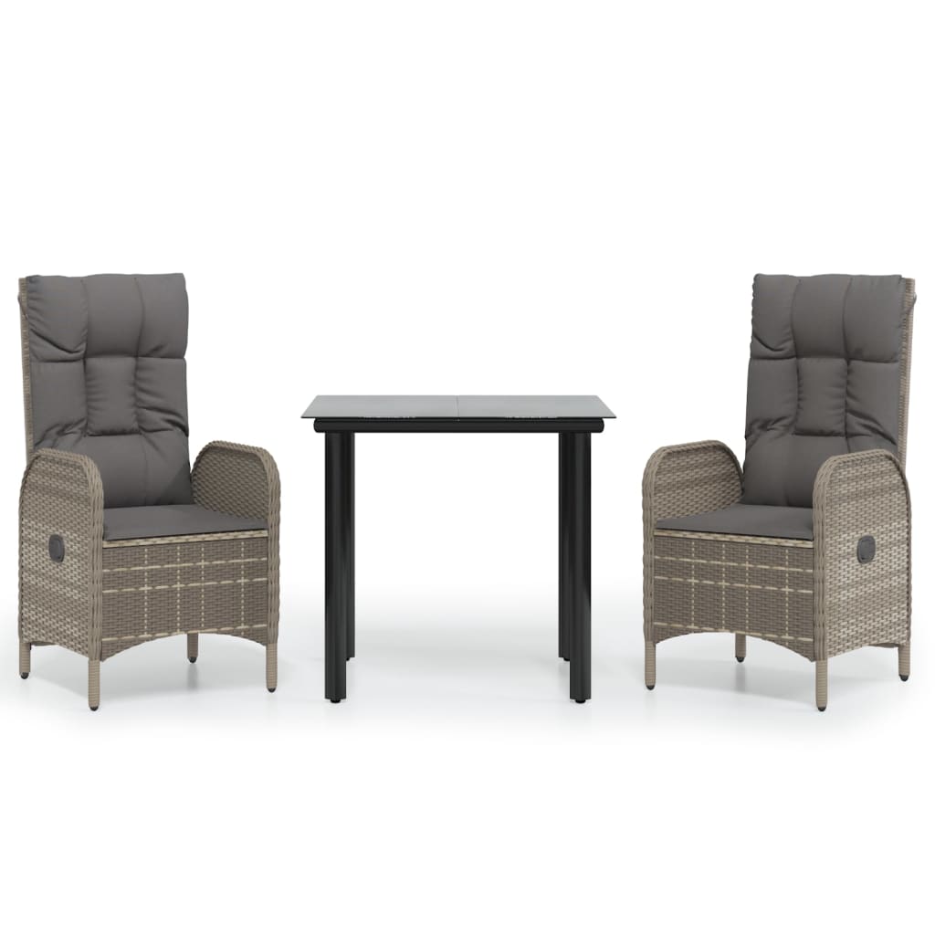 Set Salotto Giardino 3 pz con Cuscini Nero e Grigio Polyrattan