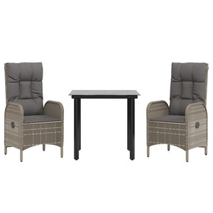 Set Salotto Giardino 3 pz con Cuscini Nero e Grigio Polyrattan 3185197
