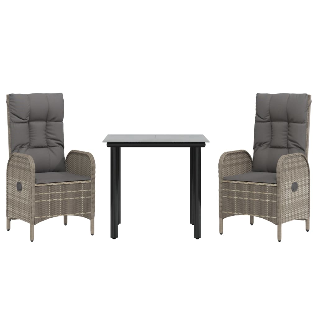 Set Salotto Giardino 3 pz con Cuscini Nero e Grigio Polyrattan