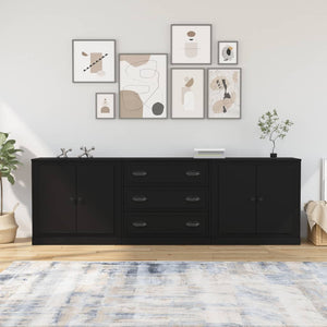 Credenze 3 pz Nere in Legno Multistrato 3185216