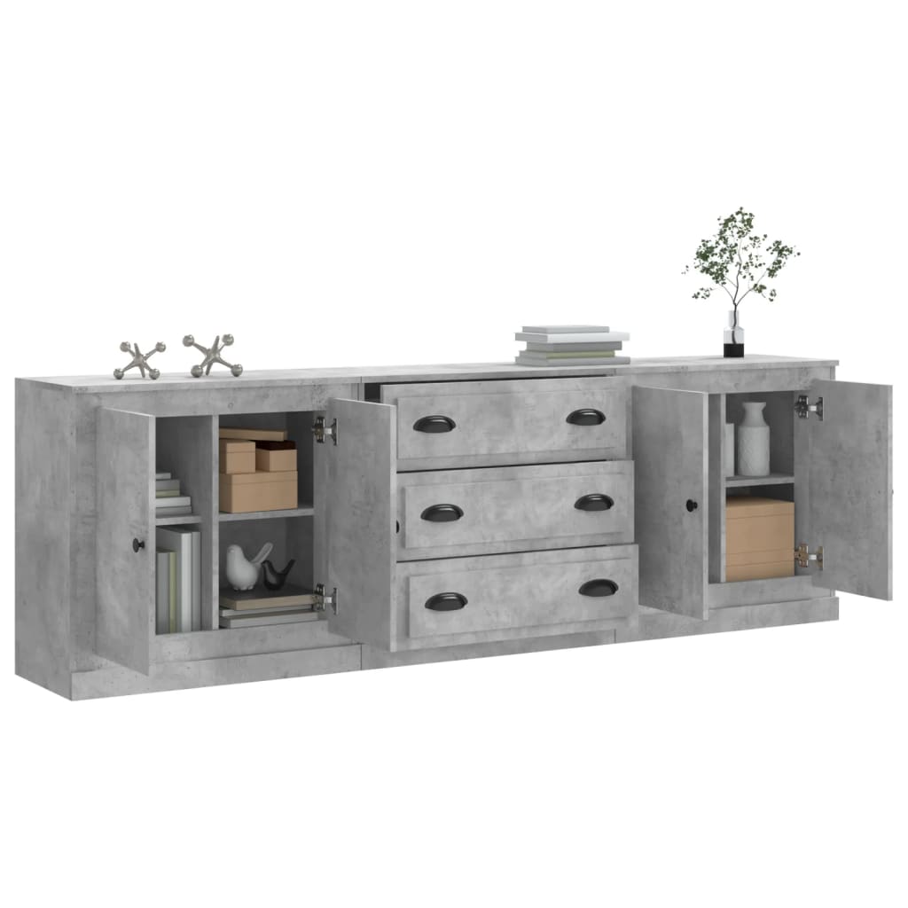 Credenze 3 pz Grigio Cemento in Legno Multistrato 3185219