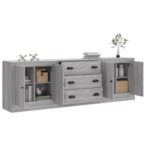 Credenze 3 pz Grigio Sonoma in Legno Multistrato 3185221