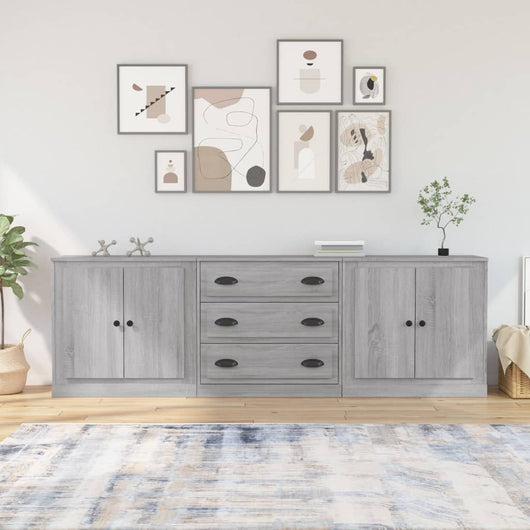 Credenze 3 pz Grigio Sonoma in Legno Multistrato 3185221