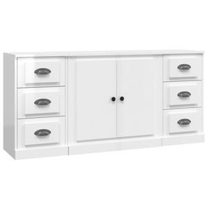 Credenze 3 pz Bianco Lucido in Legno Multistrato 3185233
