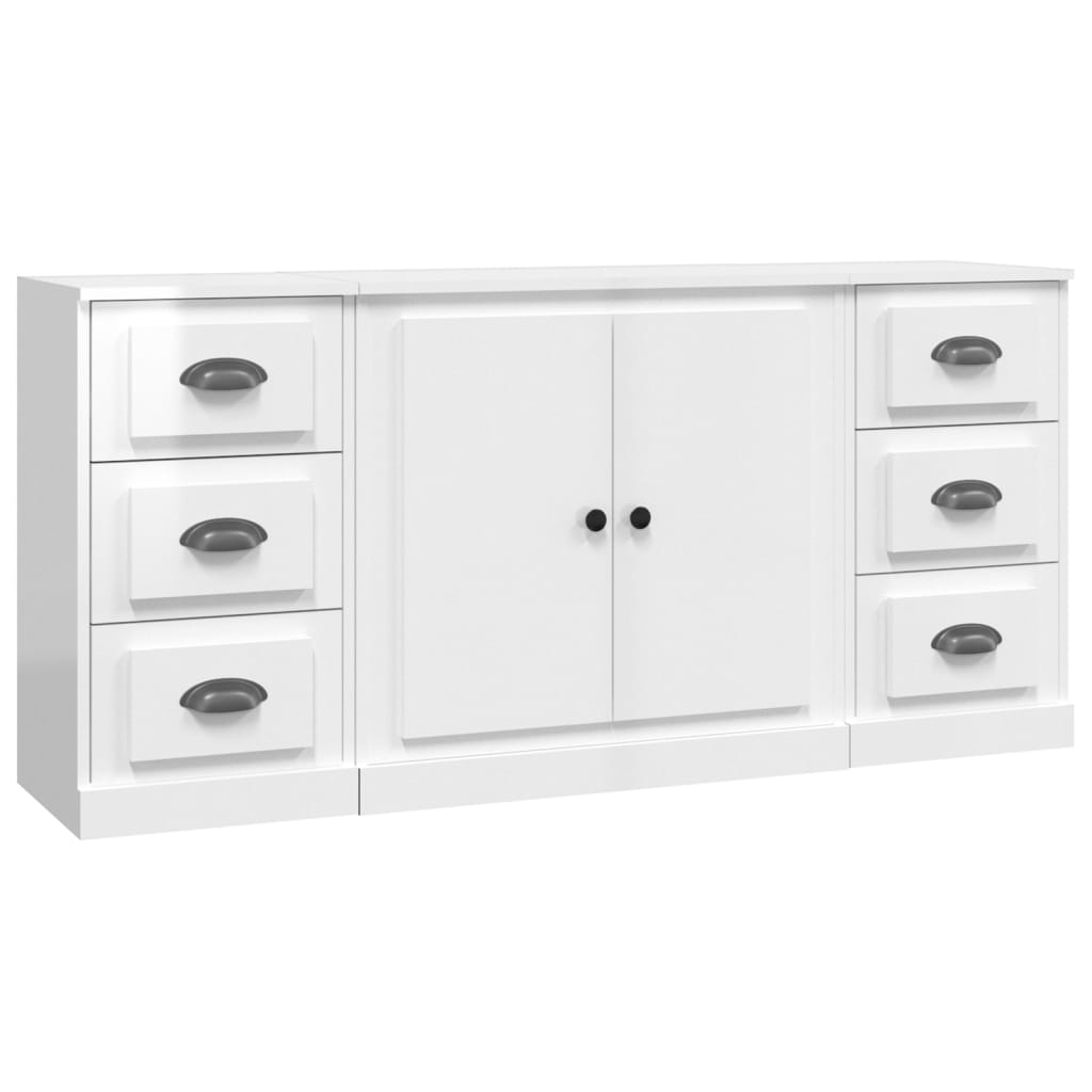 Credenze 3 pz Bianco Lucido in Legno Multistratocod mxl 125445