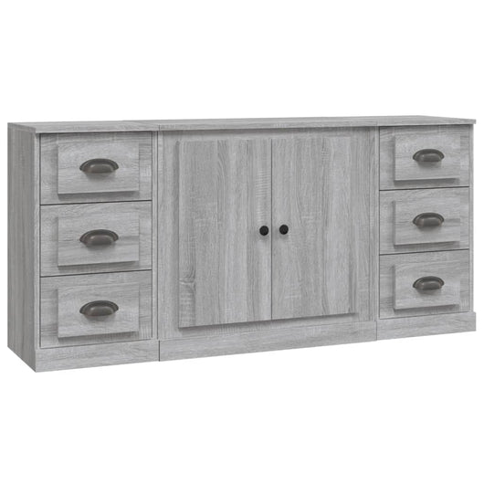 Credenza a buffet cassettiera mobiletto portaoggetti cucina soggiorno salotto 3 pezzi legno ingegnerizzato Sonoma grigio 02_0037191