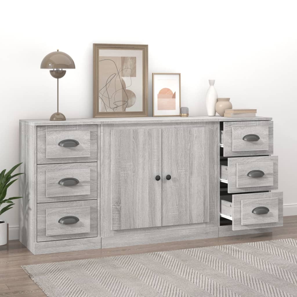 Credenze 3 pz Grigio Sonoma in Legno Multistratocod mxl 77521