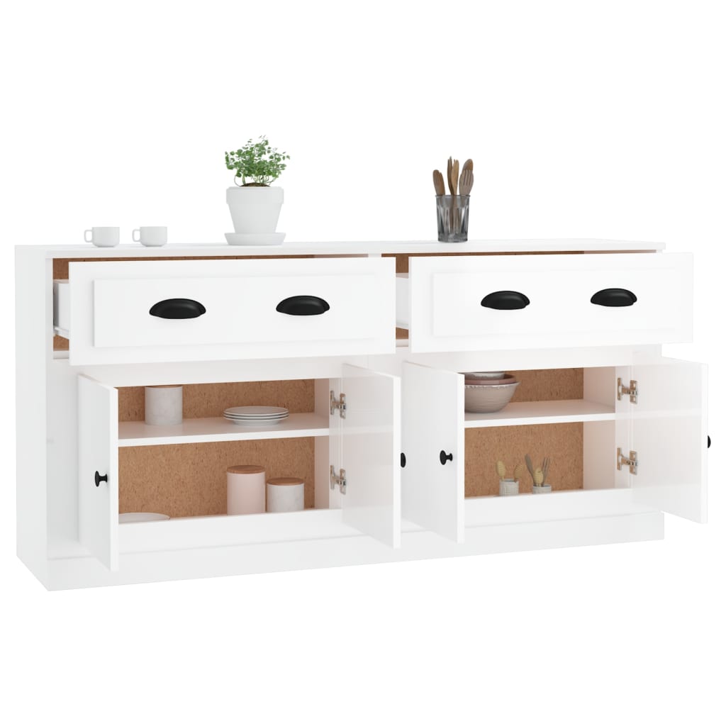 Credenze 2 pz Bianco Lucido in Legno Multistrato 3185265