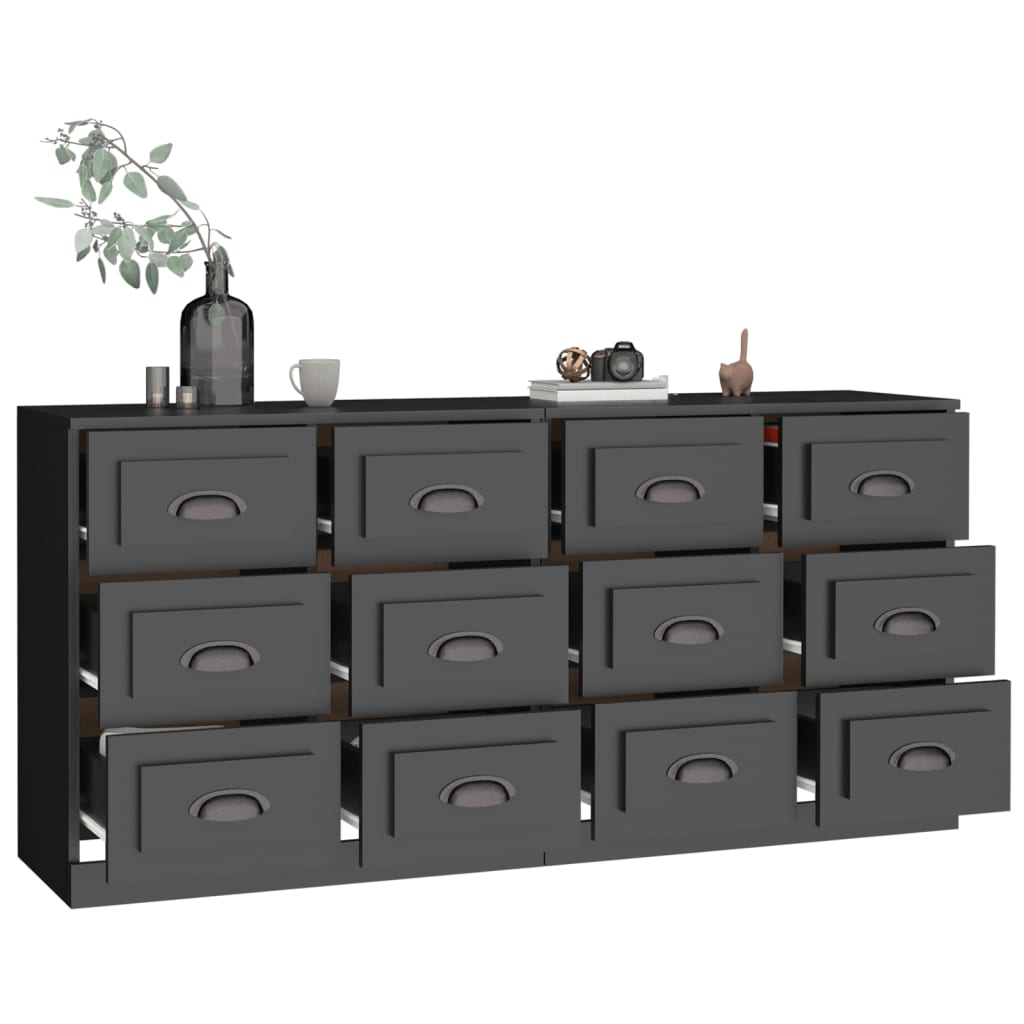 Credenze 2 pz Nere in Legno Multistrato 3185280