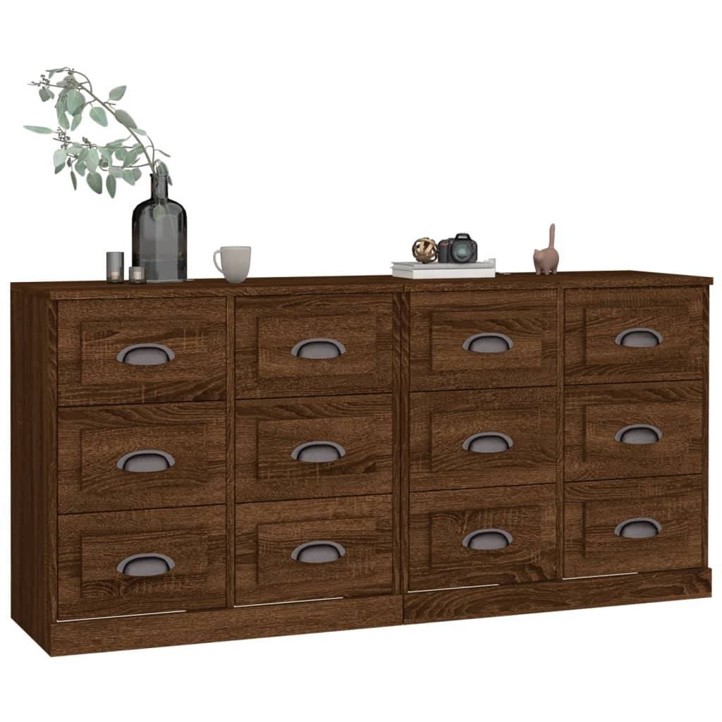 Credenza a buffet cassettiera mobile contenitore organizer cucina soggiorno salotti set di 2 legno ingegnerizzato marrone 02_0036792