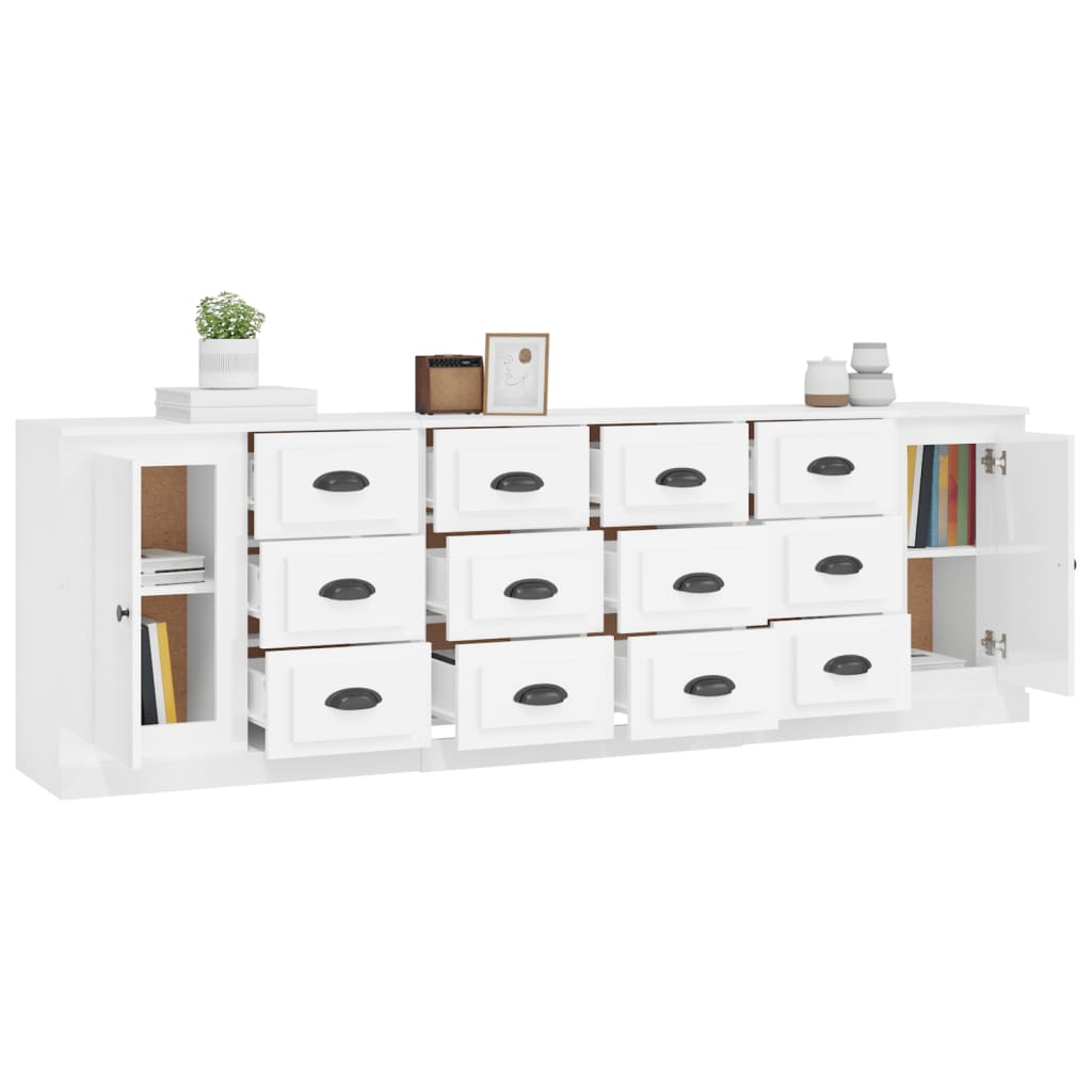 Credenze 3 pz Bianco Lucido in Legno Multistrato 3185289
