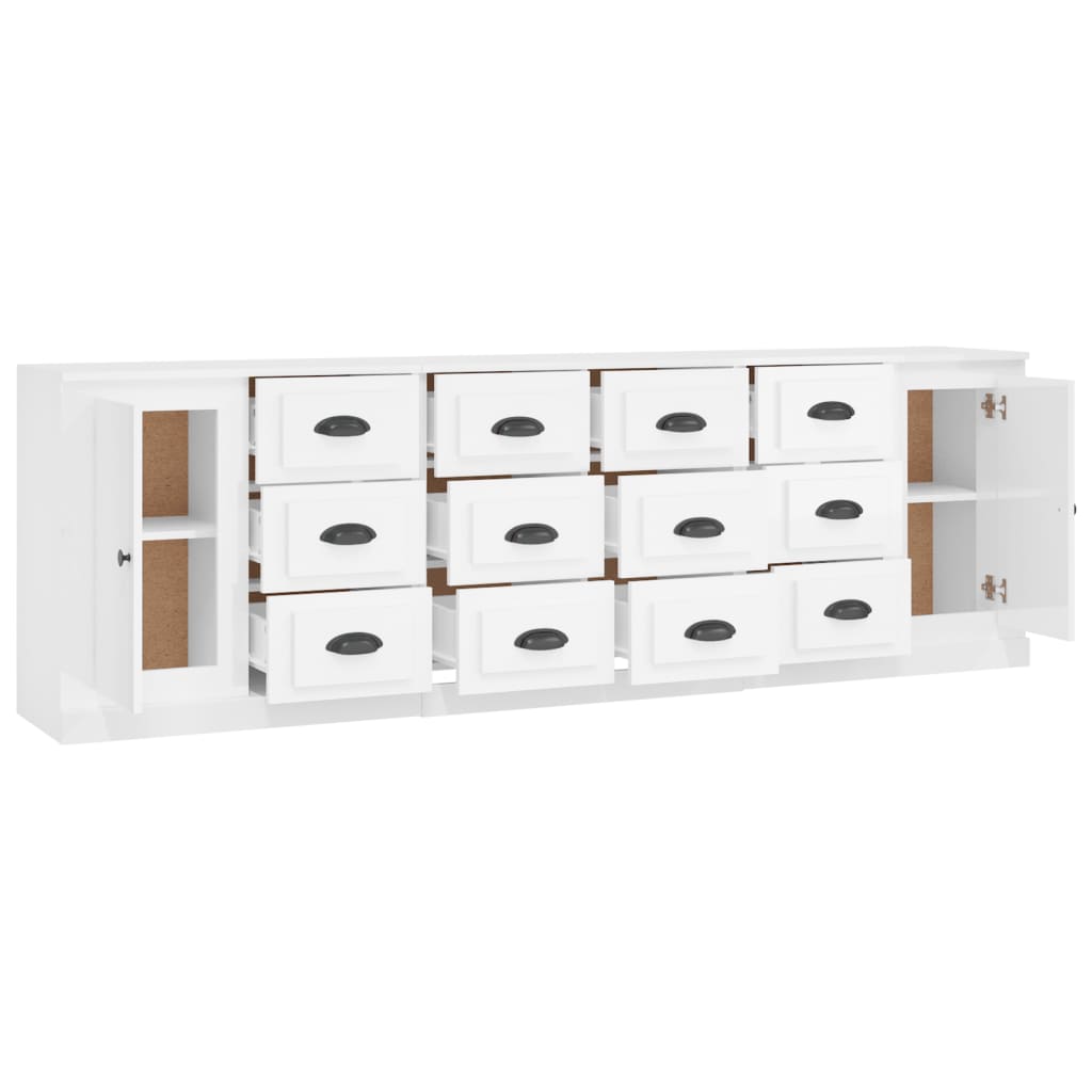 Credenze 3 pz Bianco Lucido in Legno Multistrato 3185289
