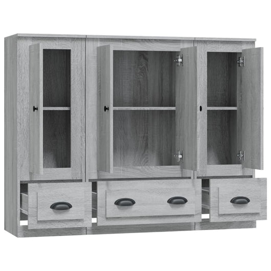 Credenza a buffet cassettiera mobiletto portaoggetti cucina soggiorno salotti 3 pezzi legno ingegnerizzato Sonoma grigio 02_0037178