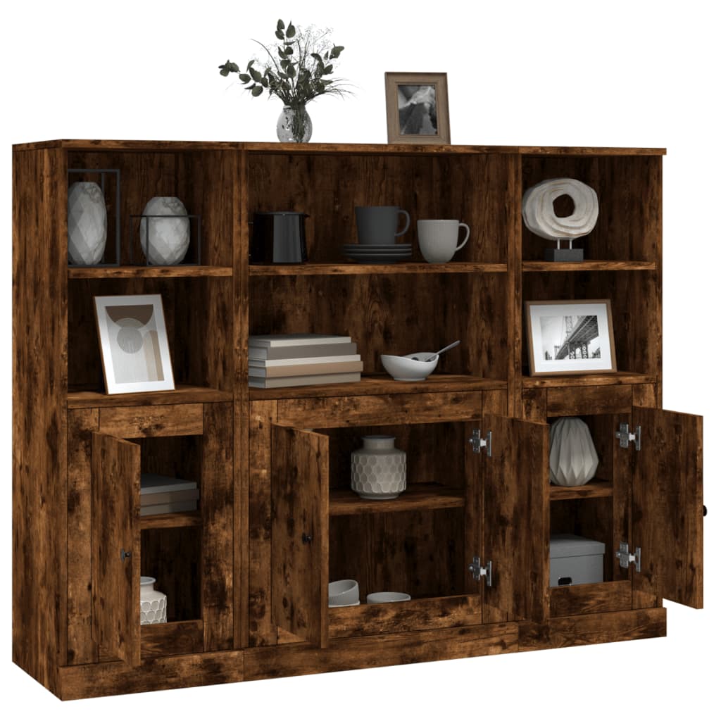 Credenze 3 pz Rovere Fumo in Legno Multistrato 3185308
