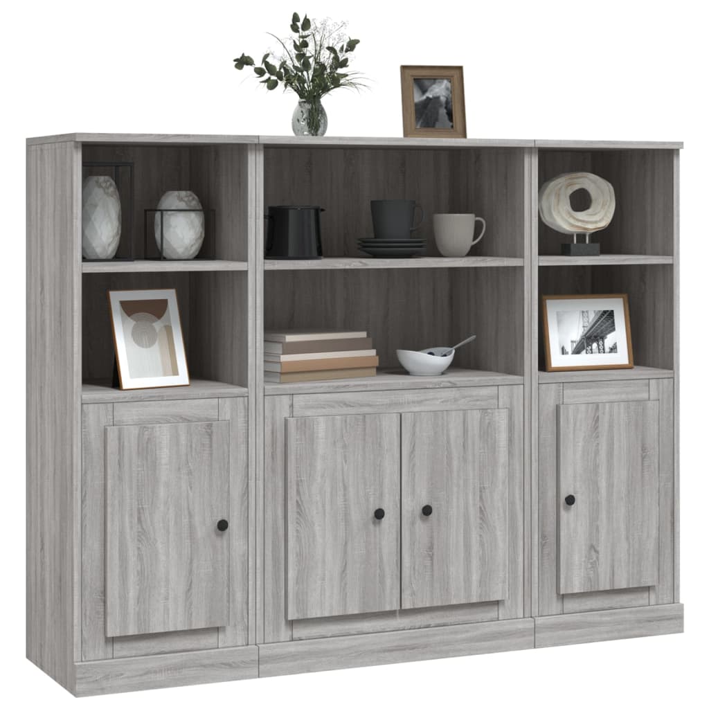 Credenze 3 pz Grigio Sonoma in Legno Multistrato 3185309