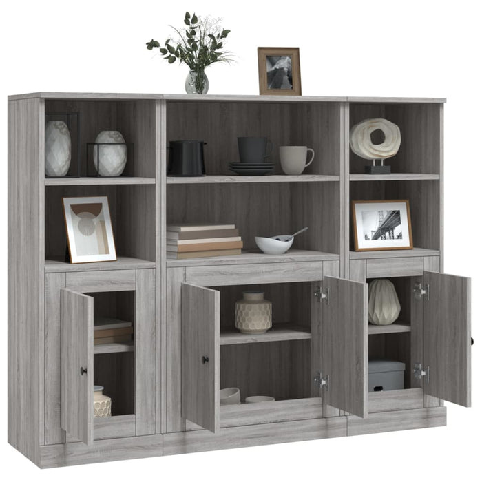 Credenze 3 pz Grigio Sonoma in Legno Multistrato 3185309