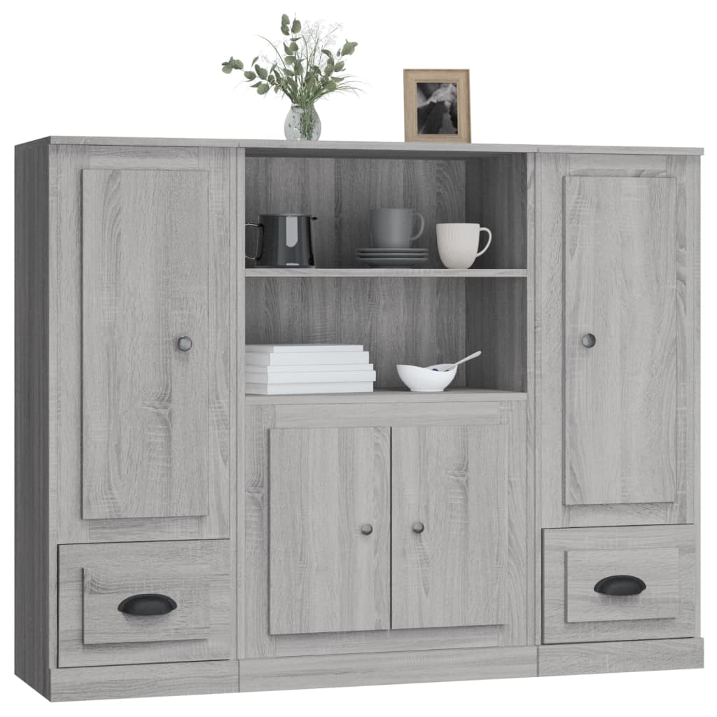 Credenze 3 pz Grigio Sonoma in Legno Multistrato 3185317