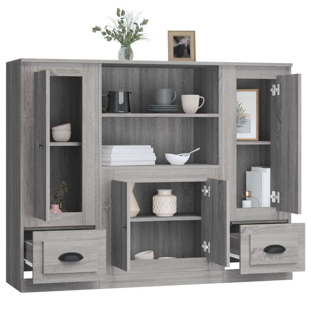 Credenze 3 pz Grigio Sonoma in Legno Multistrato 3185317