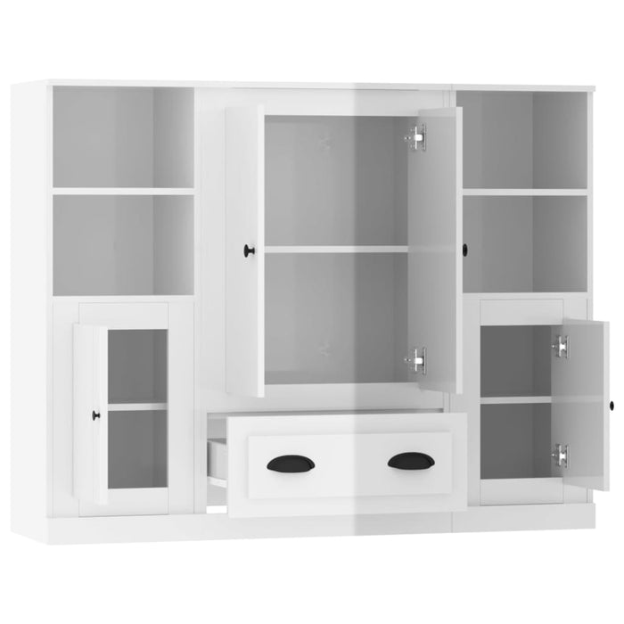 Credenze 3 pz Bianco Lucido in Legno Multistrato 3185321