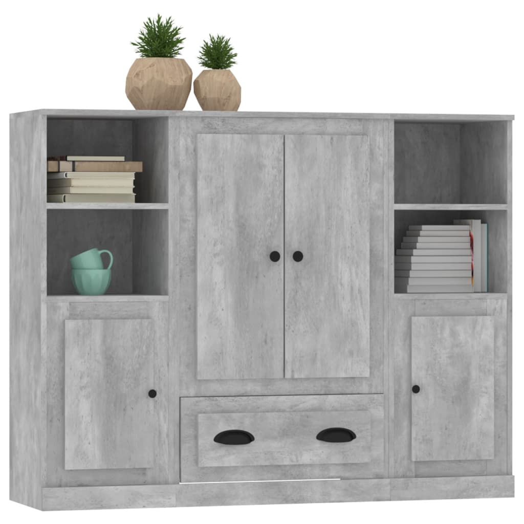 Credenze 3 pz Grigio Cemento in Legno Multistrato 3185323