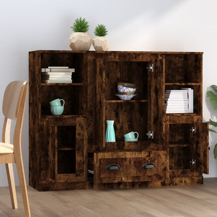 vidaXL Credenze 3 pz Rovere Fumo in Legno Multistrato