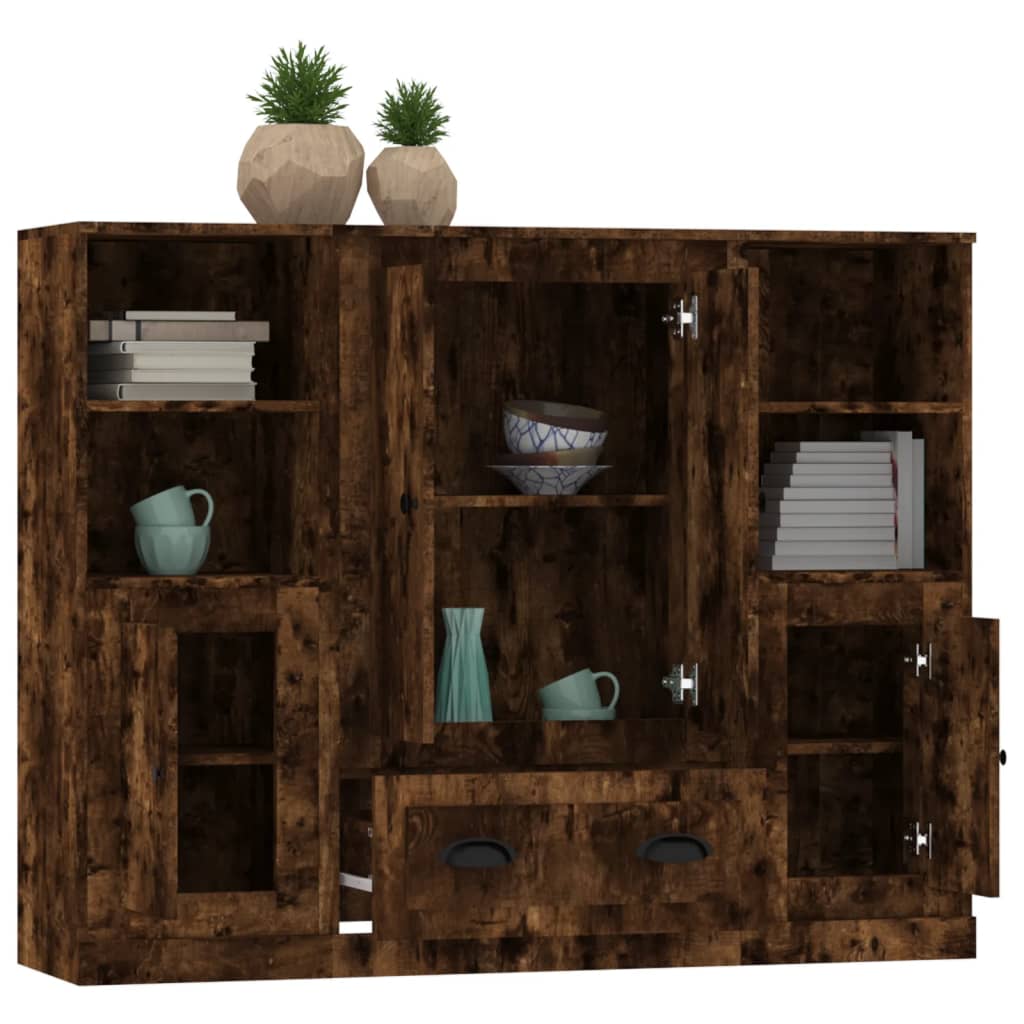 Credenze 3 pz Rovere Fumo in Legno Multistrato 3185324