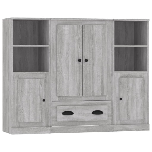 Credenza a buffet cassettiera mobiletto portaoggetti cucina soggiorno salotto 3 pezzi legno ingegnerizzato Sonoma grigio 02_0037193