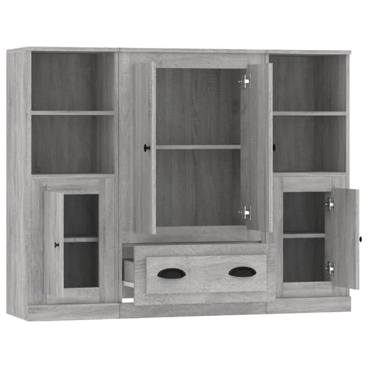 Credenza a buffet cassettiera mobiletto portaoggetti cucina soggiorno salotto 3 pezzi legno ingegnerizzato Sonoma grigio 02_0037193