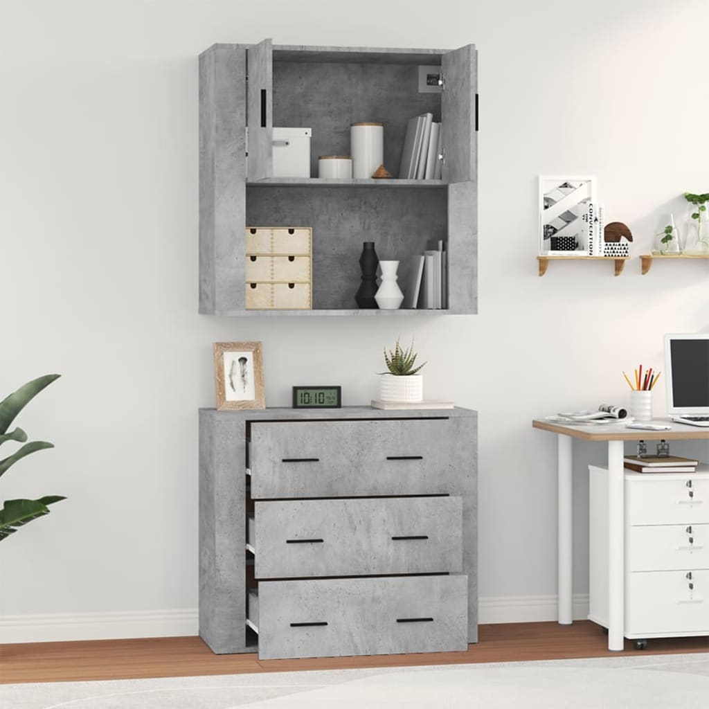 Credenza-Buffet-Armadio da cucina Grigio Cemento in Legno Multistrato 110253