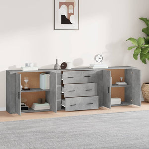 Credenze 3 pz Grigio Cemento in Legno Multistrato 3185403