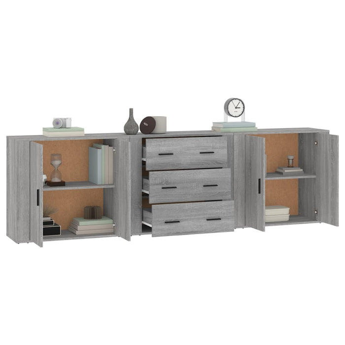 Credenze 3 pz Grigio Sonoma in Legno Multistrato 3185405