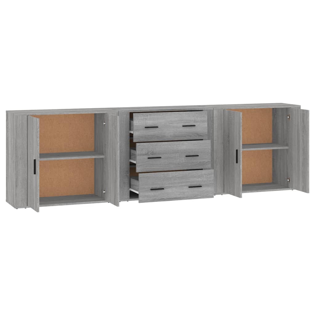 Credenze 3 pz Grigio Sonoma in Legno Multistrato 3185405