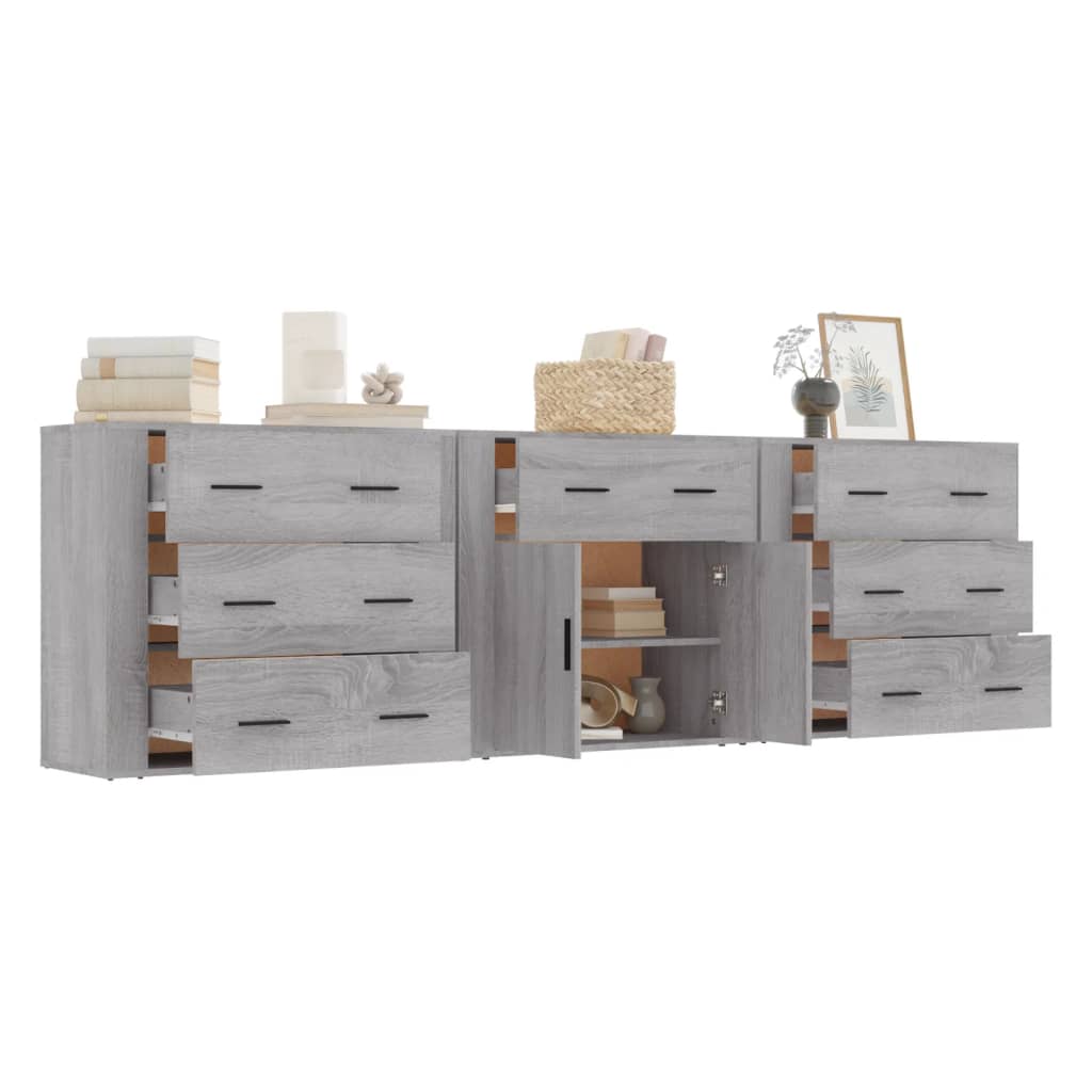 Credenze 3 pz Grigio Sonoma in Legno Multistrato 3185429