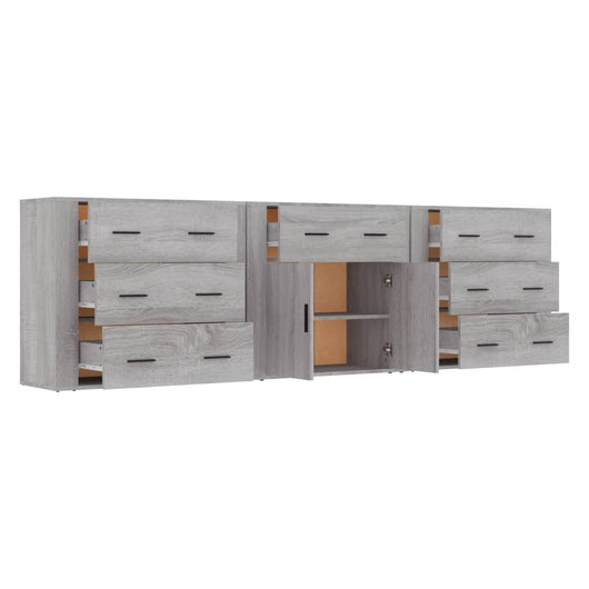 Credenza a buffet cassettiera mobiletto portaoggetti cucina soggiorno salotti 3 pezzi legno ingegnerizzato Sonoma grigio 02_0037187
