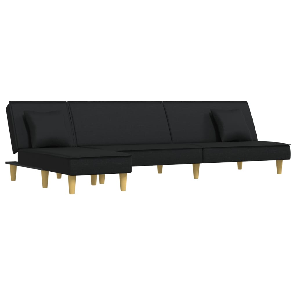 Divano Letto a L-Sofa Letto-Daybed Nero 255x140x70 cm in Tessuto