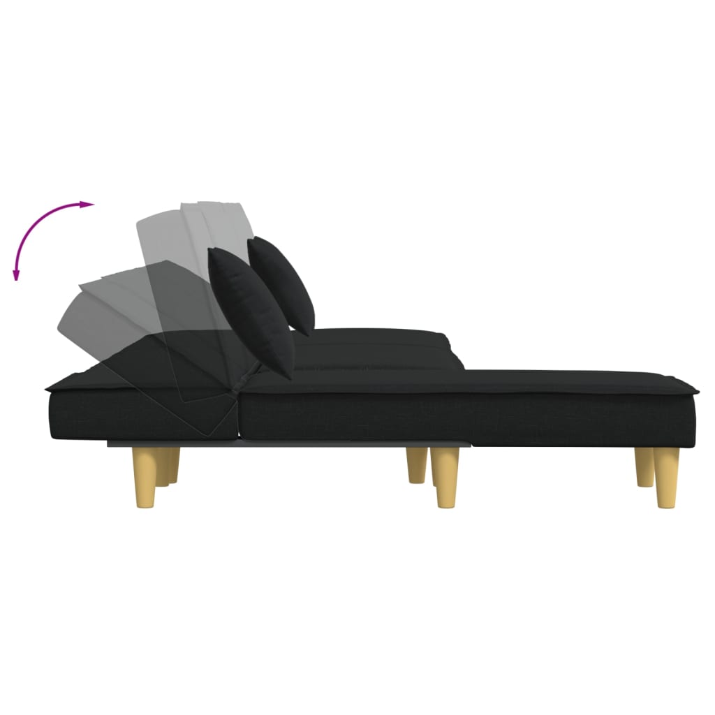 Divano Letto a L-Sofa Letto-Daybed Nero 255x140x70 cm in Tessuto
