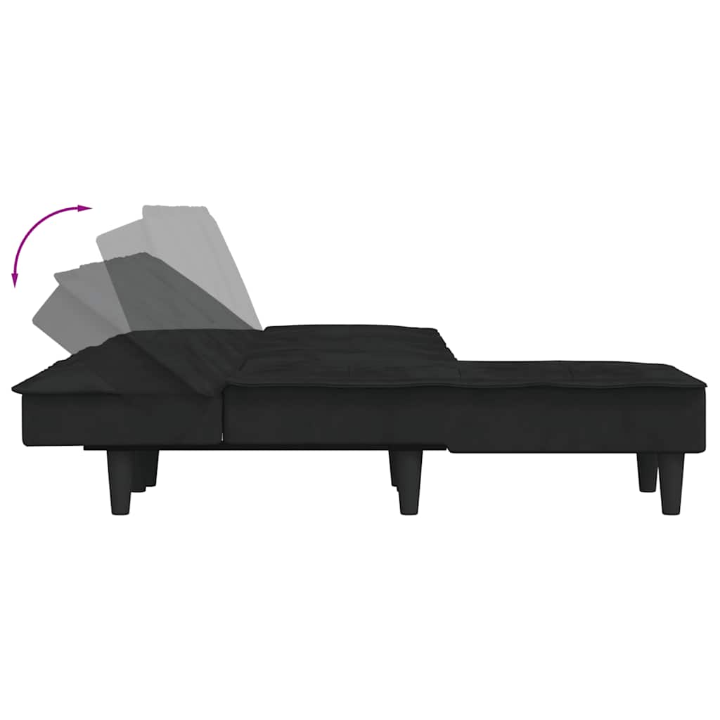 Divano Letto a L-Sofa Letto-Daybed Nero 255x140x70 cm in Velluto