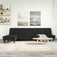 Divano Letto a L-Sofa Letto-Daybed Nero 255x140x70 cm in Velluto