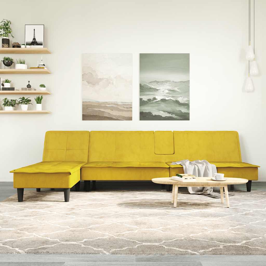 Divano Letto a L Giallo 255x140x70 cm in Velluto 3157264