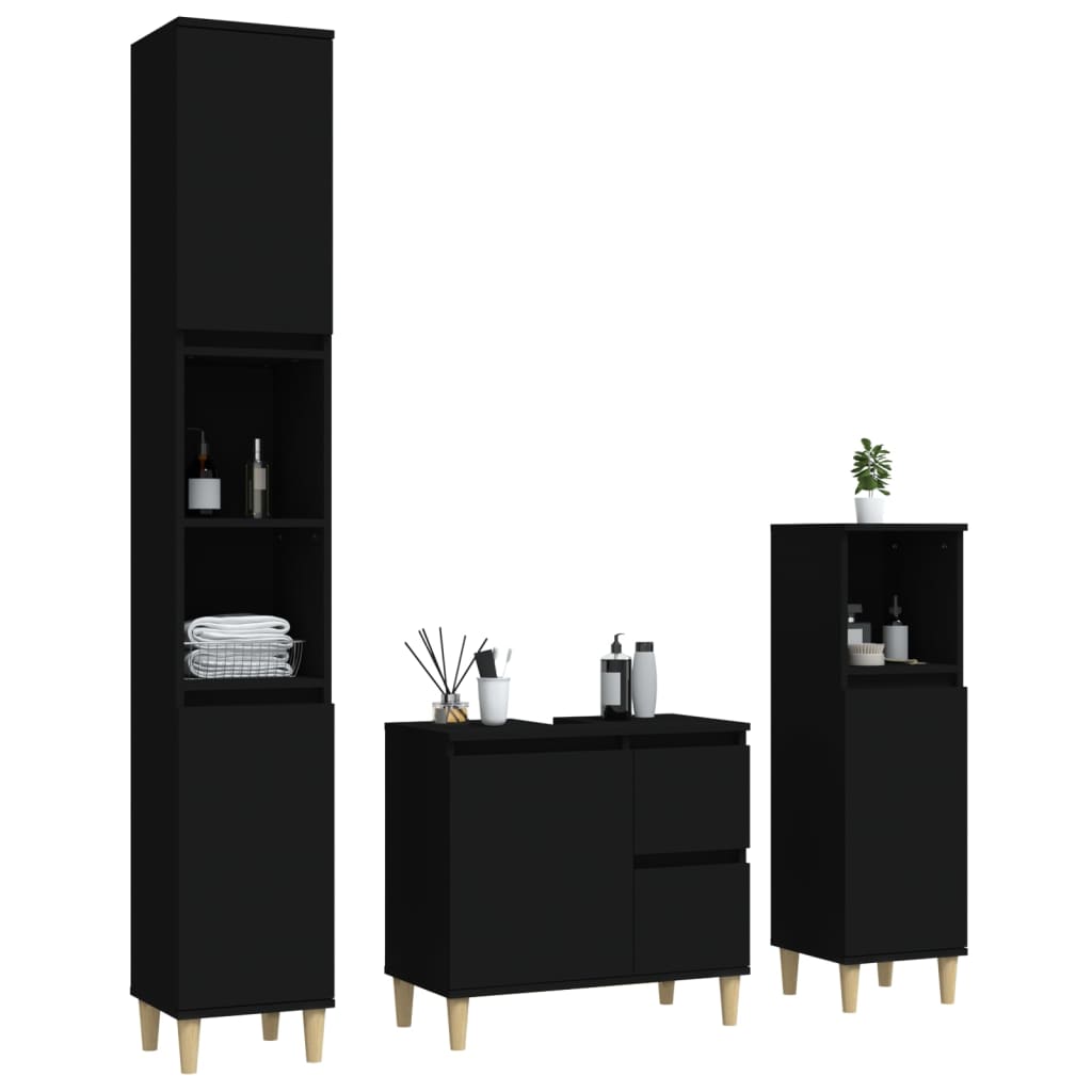 Set di Mobili da Bagno 3 pz Nero in Legno Multistrato 3185536