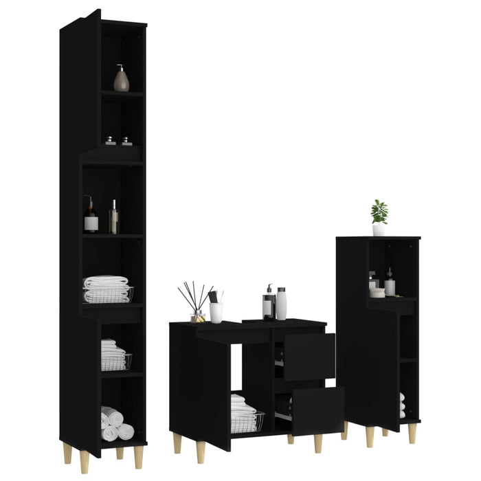 Set di Mobili da Bagno 3 pz Nero in Legno Multistrato 3185536