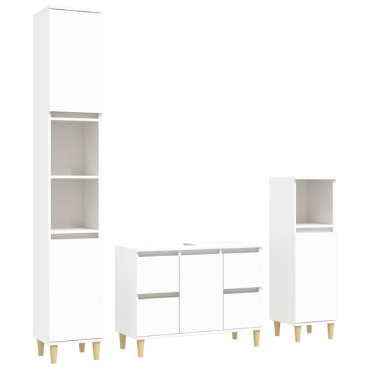 Set Mobili da Bagno 3 pz Bianco in Legno Multistrato