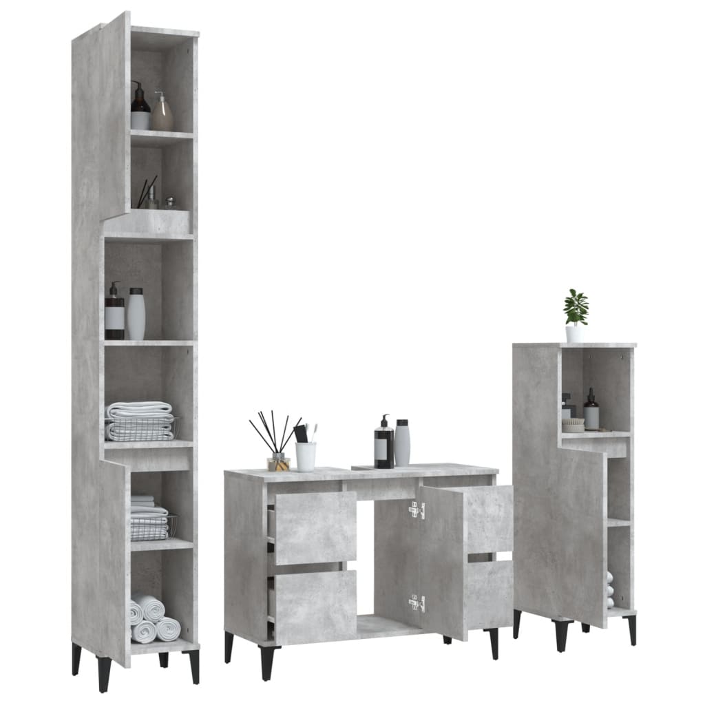Set Mobili da Bagno 3 pz Grigio Cemento in Legno Multistrato 3185609