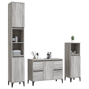 Set Mobili da Bagno 3 pz Grigio Sonoma in Legno Multistrato 3185611